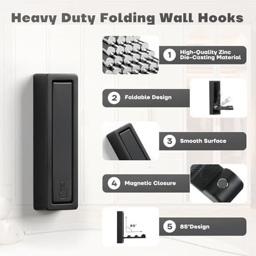 Folding Wall Hooks, Heavy Duty Zinc Alloy No Rust Fold Up Hooks - Image 3