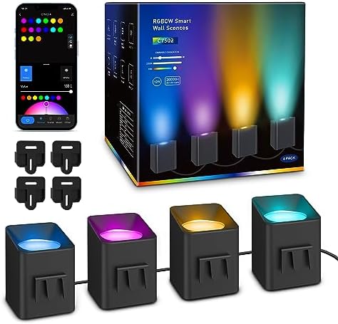 APPECK Wall Sconces 4 Pack, LED Wall Lights RGBCW 8FT by APPECK