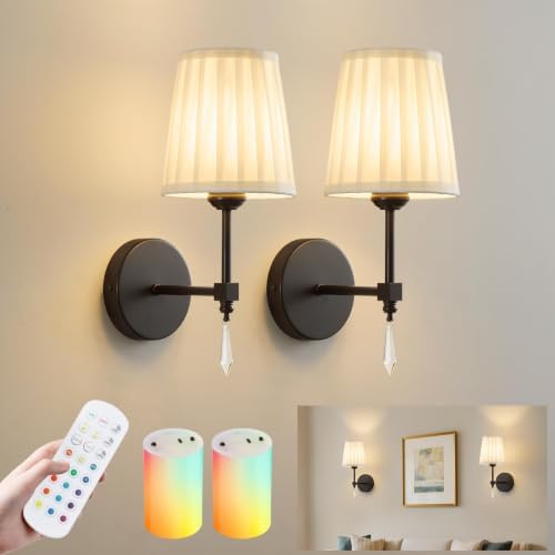 Black Battery Operated Wall Sconce, 10000 Mah Rechargeable Wall Sconces set of 2 by EypidLighting