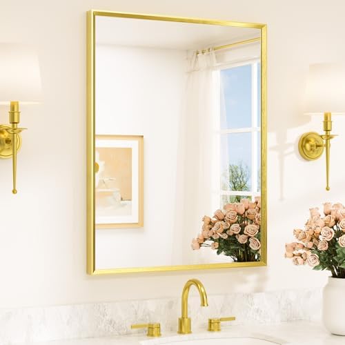 TETOTE Brushed Gold Mirror for Bathroom Sink 28" x 36" Beveled Frame Brushed by TETOTE