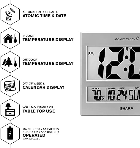 Sharp Atomic Digital Wall Clock, Indoor/Outdoor Temp Sensor - Image 3