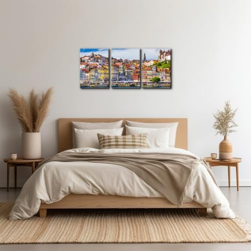 Pacimo 3 Piece Wall Art Portugal Cityscape Framed Wall Decor Old Town Skyline - Image 3