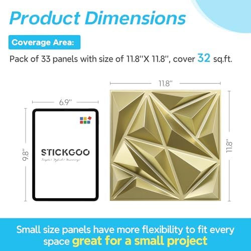 STICKGOO Diamond 3D Wall Panels, Champaign Gold, 33 Pack - Image 3
