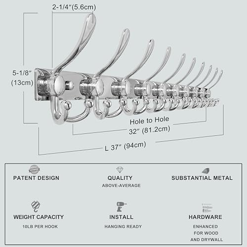 Dseap Coat Rack Wall Mount 37 Inch, Heavy Duty 12-Gauge Base vs Flimsy 1mm - Image 5