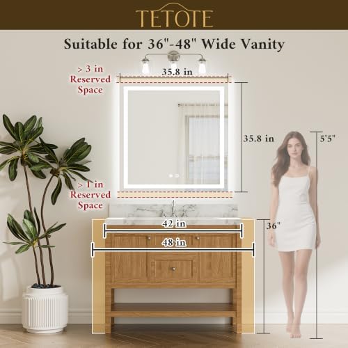 TETOTE 36 x 36 Inch LED Bathroom Mirror - Image 5