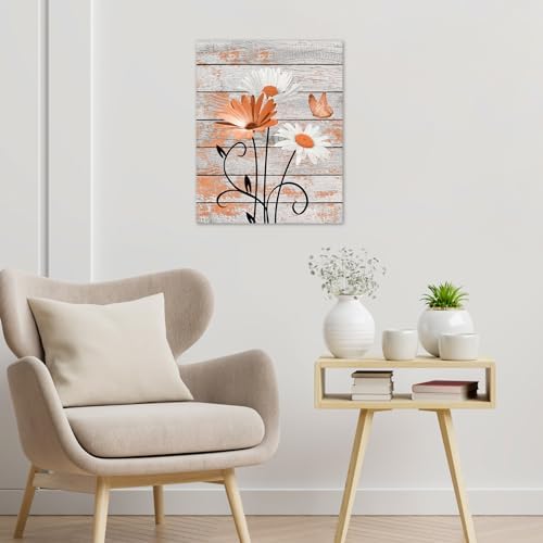 HVEST Farmhouse Orange Floral Wall Art - Image 4