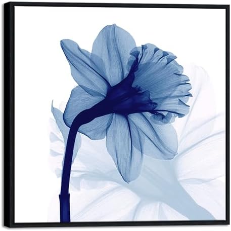 Pyradecor Large Black Framed Wall Art One Panel Blue Flickering Flower by Pyradecor