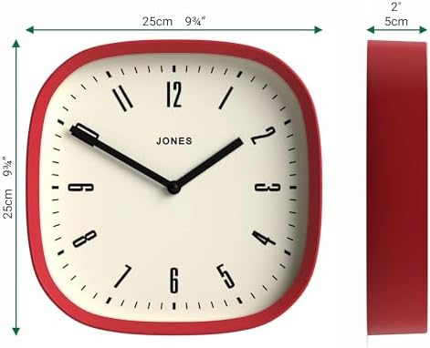 JONES CLOCKS® Marvel wall Clock | Modern Retro Rounded Square Clock | 10" | Red - Image 4