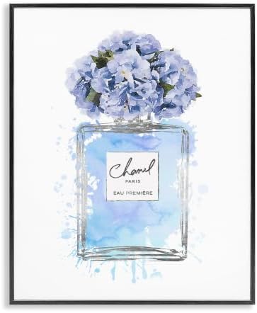 Blue Flowers Perfume Bottle Glam, 24 x 30 Inch Framed Giclée Print by StupellIndustries