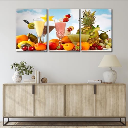 Pacimo Canvas Art Wall Decor 3 Pieces Summer Fruits Milkshake Smoothie on Table - Image 4
