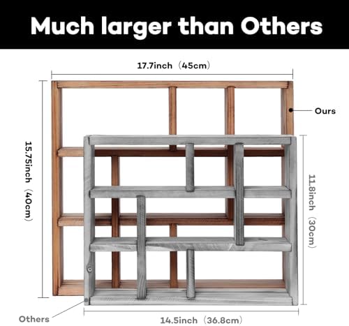 17.7x15.7-Inch Shadow Box Shelf 9-Slot Rustic Wood Floating Shelves Larger - Image 3