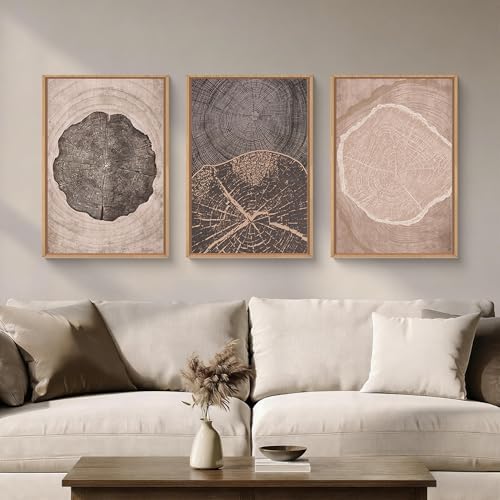 HOURIA Tree Ring Abstract Neutral Brown Framed Canvas Wall Art Set, Mid Century - Image 4