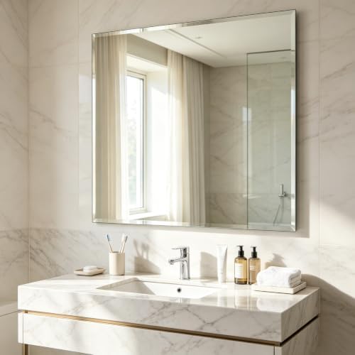Frameless Wall Mirror 40” x 36“ Bathroom Mirror by Ruomeng