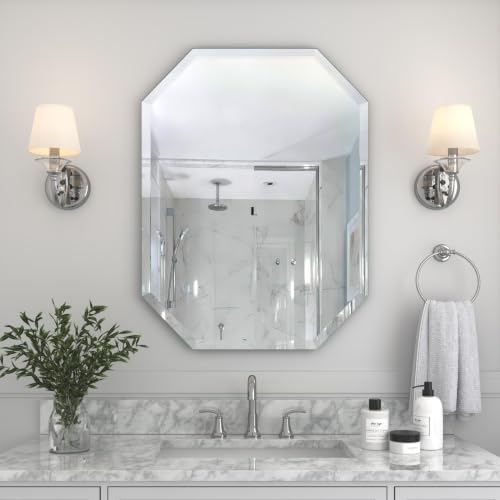 32" x 24" Silver Rectangle Wall Mirror Beveled Edge Frameless Mirrors by GOAND