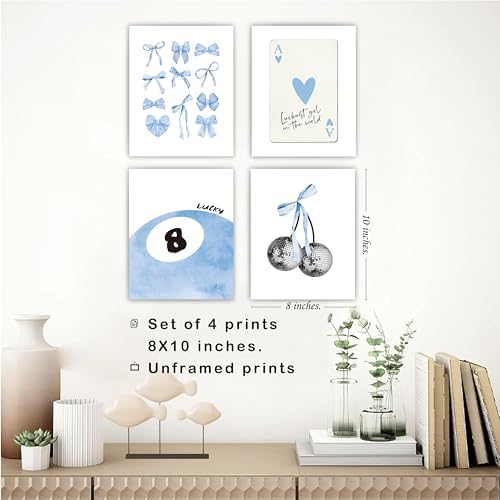 okaxscm Light Blue Coquette Trendy Preppy Wall Art Prints Set of 4, Coquette - Image 3