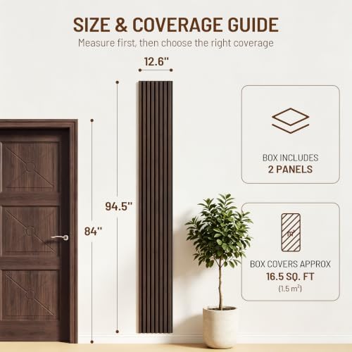 Amsleekey 2-Pack 94.5″x12.6″ Acoustic Wood Wall Panels, 4 Hooks, Dark Walnut - Image 2