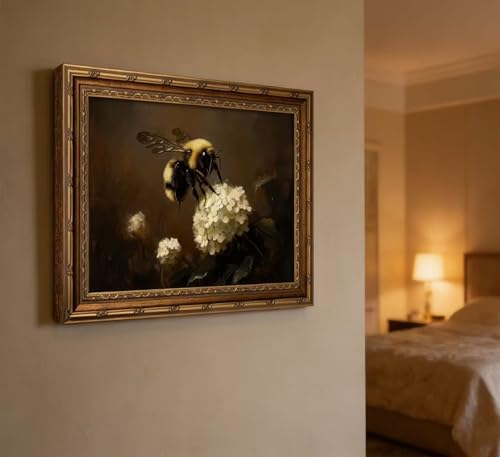 Vintage Gold Framed Bee Wall Art Dark Academia Insect Painting Canvas Print - Image 2
