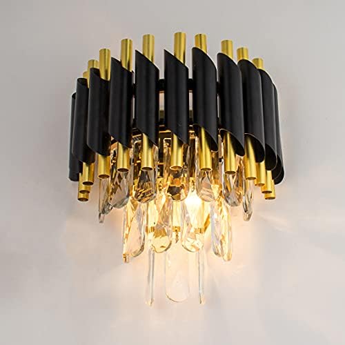 FRIXCHUR Black and Gold Crystal Wall Sconce, Modern E12 Wall Light - Image 6