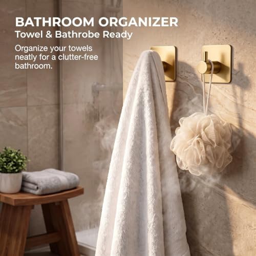 Fotosnow Gold Brushed 304 Stainless Steel Adhesive Wall Hooks, 15 lbs Heavy - Image 4