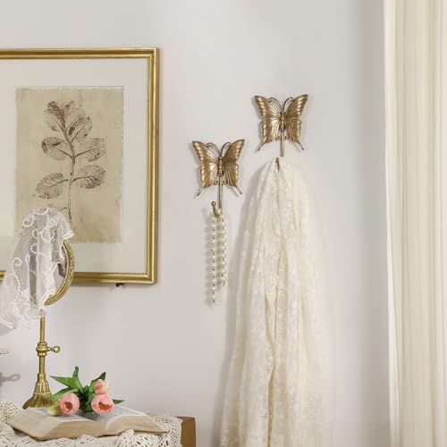 SOFFEE DESIGN 2PCS Gold Butterfly Metal Hooks, Garden Theme Key Holders - Image 2
