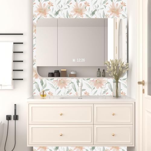 Laatse Light Color Floral Pink Flower Peel and Stick Wallpaper 17.5''x393'' - Image 5
