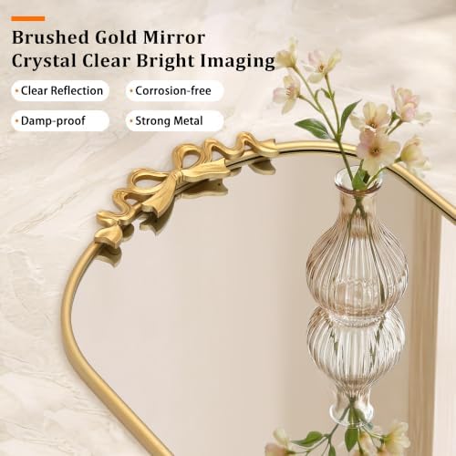 Besdomus Antique Arched Gold Mirror: 32"x24" Vintage Bow Wall Vanity Mirror - Image 5