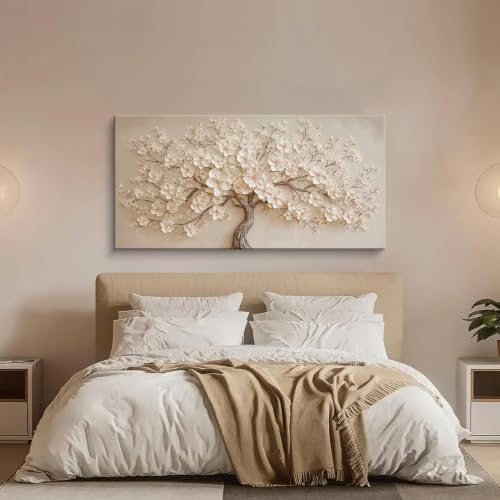 Modern Elegant White Floral Tree Canvas Wall Art - Image 2