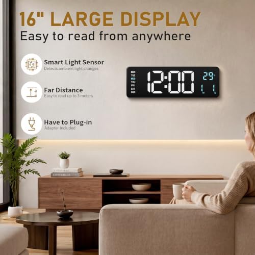 16" Large Digital Wall Clock - Image 2