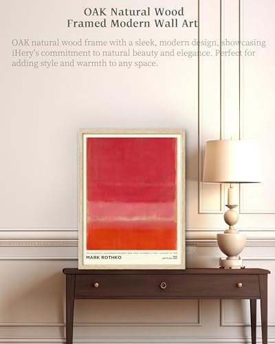 iHery 12x16in Natural OAK Wood Framed Red Pink Abstract Wall Art - Image 5
