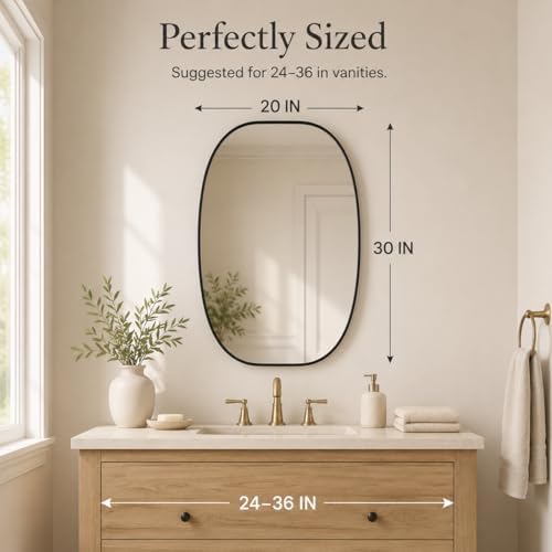 USHOWER Black Oval Bathroom Mirror 20x30 Inch, Oblong Vanity Mirror - Image 5