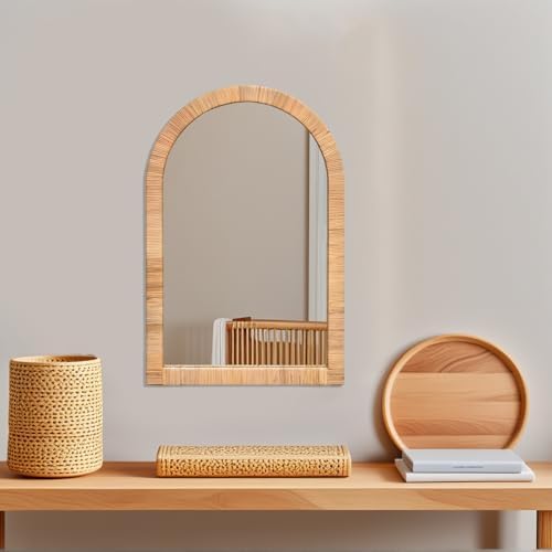 FUIN Boho Rattan Wall Mirror 20×30 Inch Arched Natural Rattan Frame – Farmhouse - Image 6