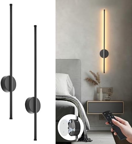 KARTOOSH Battery Operated Modern Wall Sconce Set of Two, 27.6 Inch Black by KARTOOSH