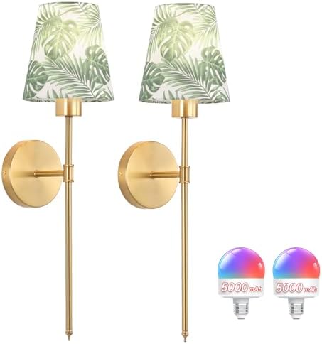 Shenmoyl Battery Operated Wall Sconces Set of 2, Flower Pattern Shade 5000 mAh by Shenmoyl