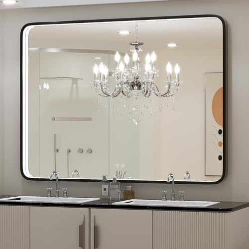 LED 48x36 Inch Lighted Bathroom Mirror, 3 Color by FTOTI