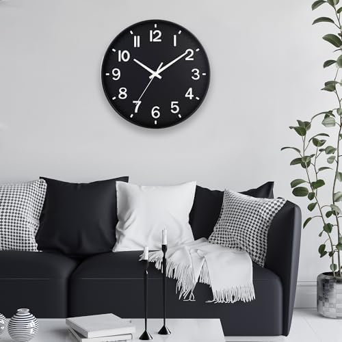 HZDHCLH 12 Inch Silent Wall Clock Battery Operated Non Ticking Black - Image 2