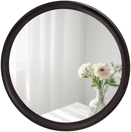 Round 24 Inch Dark Walnut Wall Mirror by WIOWUR