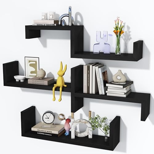 Black Floating Shelves for Wall, Waterproof Solid Wood by cbesvfo