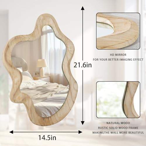 Large Asymmetrical Wall Mirror Irregular Wood Frame Mirror Wall-Mounted - Image 7