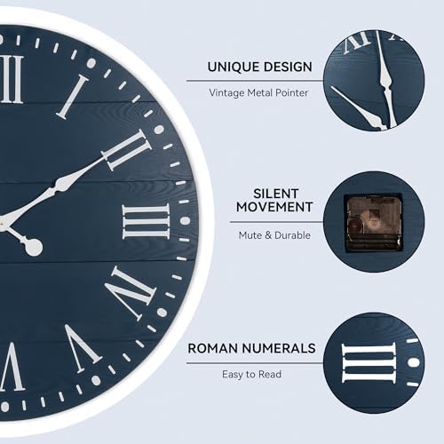 35.5" Large Wall Clock, Decorative Shiplap Clock - Image 4