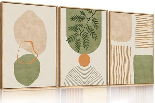 Boho Sage Green Geometric Framed Canvas Wall Art Set-24"x36"x3 - Image 5