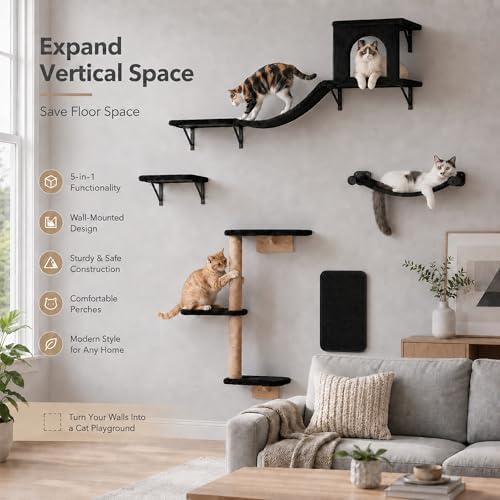 Wall Mounted Cat Furniture Combo of 5, 5 in 1 Cat Shelves - Image 6