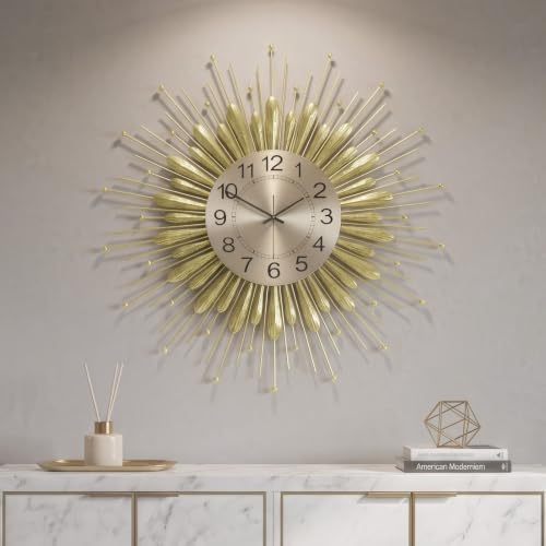 Cuspin Large Gold Wall Clock 30 Inch Mid Century Sunburst Decorative Clock by Cuspin