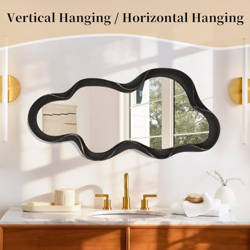 Large Asymmetrical Mirror Irregular Modern Cloud Wall Mirror Wood Frame Unique - Image 5