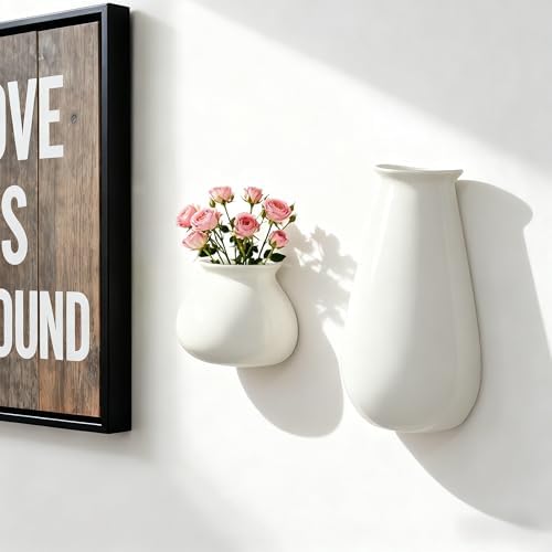 White Ceramic Wall Planters, 10.6 Inch, Flared Design - Image 6
