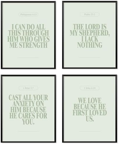 Locomiss Sage Green Christian Modern Bible Verse Wall Art Decor Set of 4 by Unknown