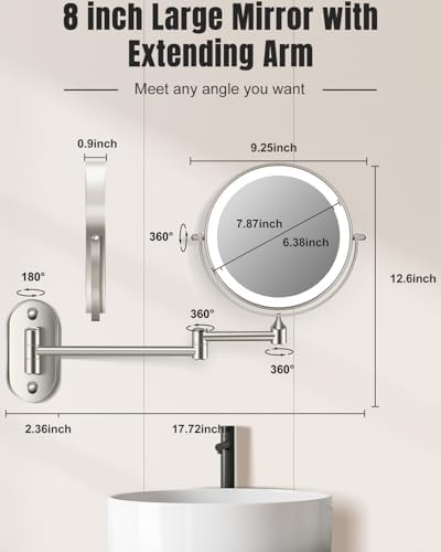 VFD 8'' 30X/1X Wall Mounted Lighted Magnifying Makeup Mirror - Image 6