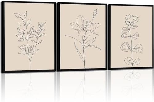 Minimalist Botanical Framed Wall Art, 3 Piece Set, 16x24 Inch by Unknown