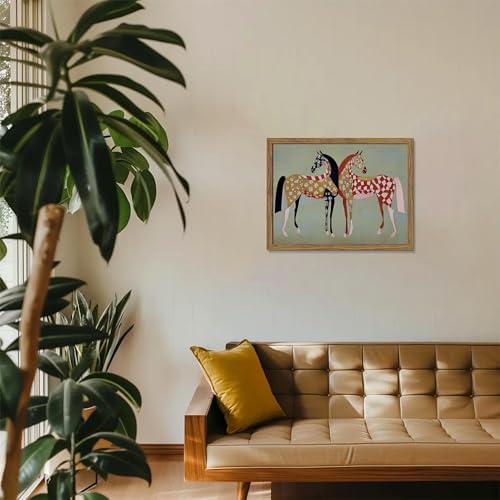 Framed Vintage Horse Canvas Wall Art, Abstract Two Patterned Horses Print - Image 7