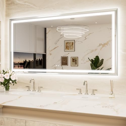 Keonjinn 72x36 Inch Nickel LED Bathroom Mirror by Keonjinn