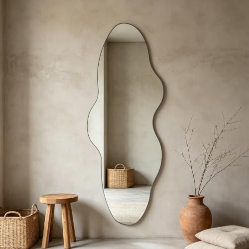 Full Length Wall Mirror, Wavy Irregular Shape, 63x24 Inch, - Image 6